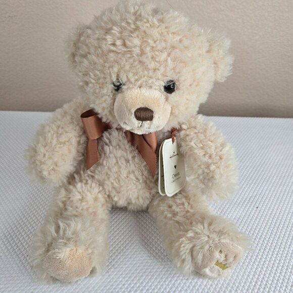 Hallmark Owen Plush Teddy Bear Brown Bow 10" Cream Soft Fur Stuffed Animal - Picture 2 of 6